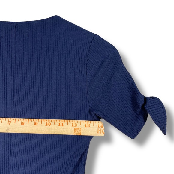 Reformation Dress Womens S Ribbed Knit V-Neck Tie Sleeve Fit & Flare Blue - Picture 5 of 7
